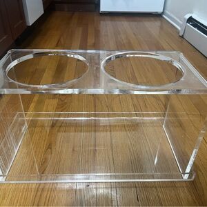 Tall Clear Elevated Dog Feeder w/ 2 silver bowls